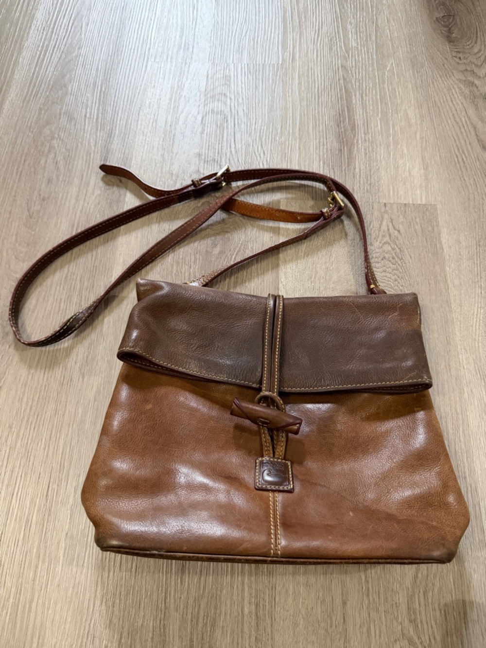 Dooney & Bourke Two-Tone Brown Leather Crossbody Bag